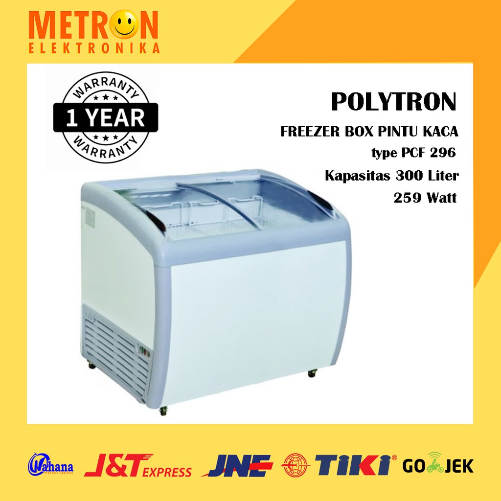 POLYTRON PCF 296 / FREEZER BOX PINTU KACA 300 LT LITER / LEMARI PEMBEKU / PCF296