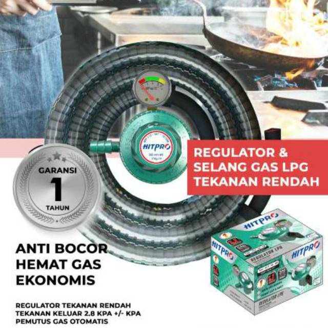 Paket Selang Gas Regulator Hitpro / HLP-5A-CS Regulator Gas dengan meteran / Regulator Hitpro Premium