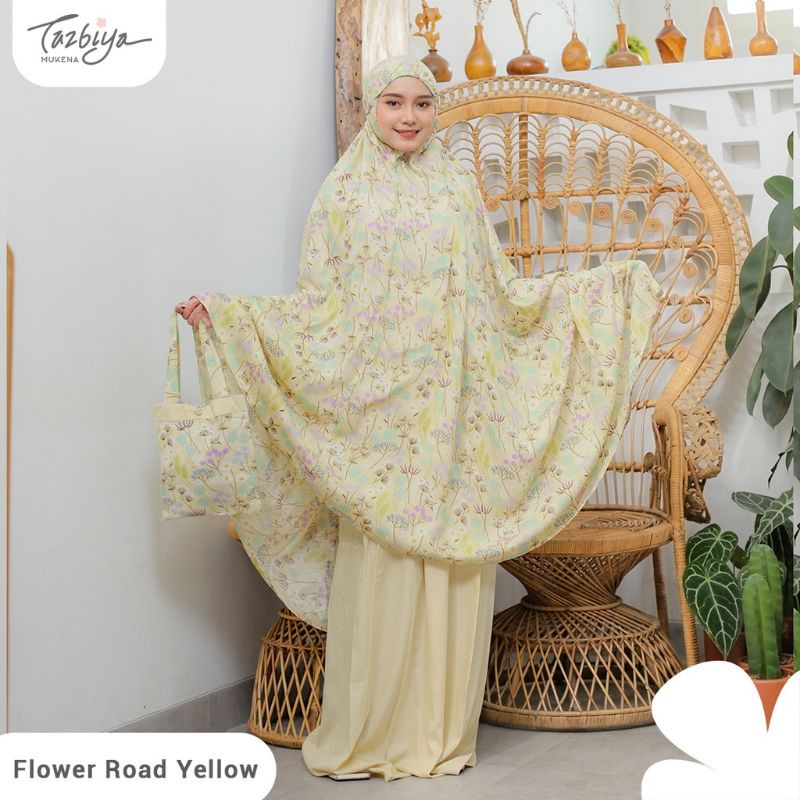 Mukena Tazbiya Kombinasi Flower road Yellow Tosca Pink Series Allsize