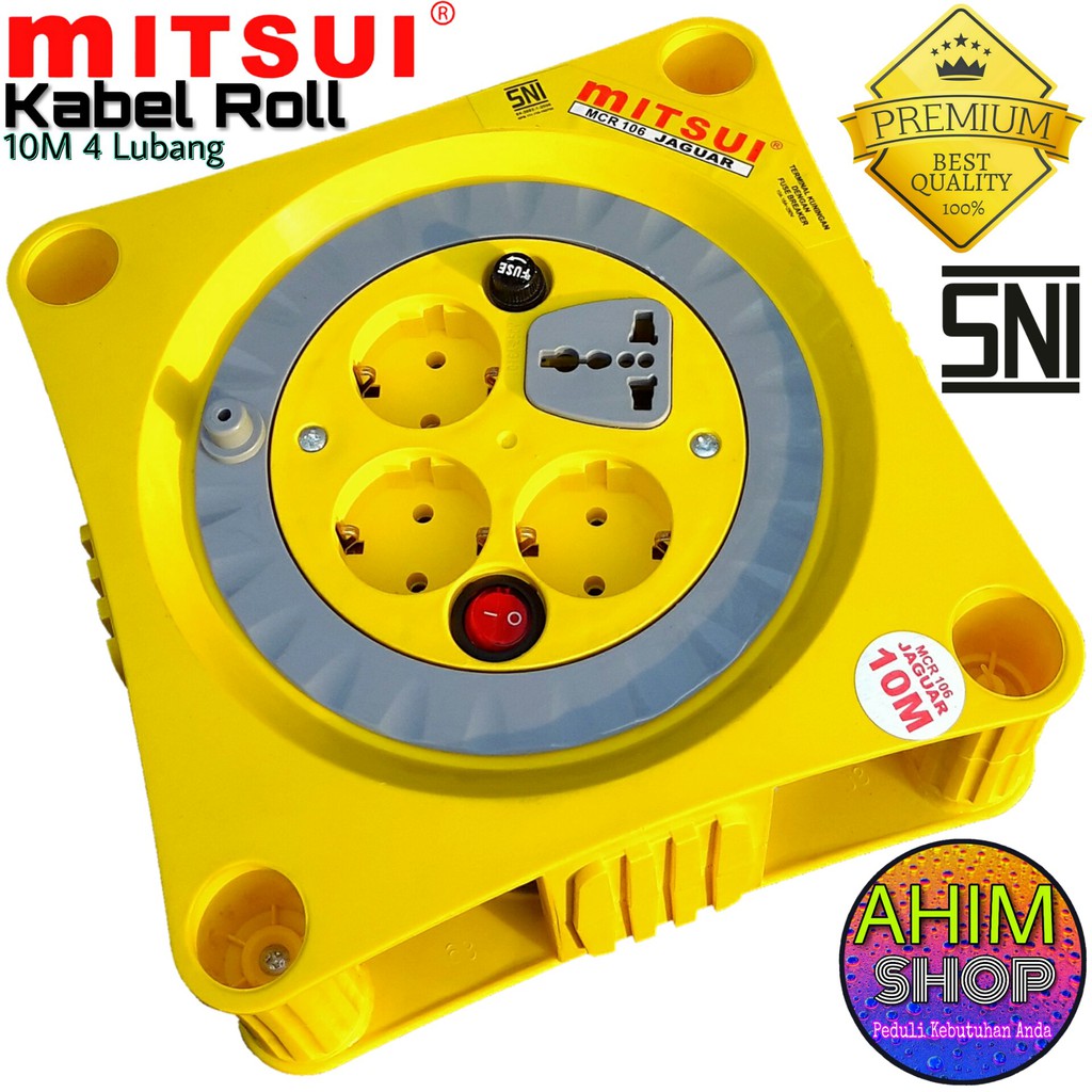Mitsui 10M 4 Lubang Kabel Roll Stop Kontak Listrik + Saklar ON/OFF SNI Best Quality MCR 106 JAGUAR