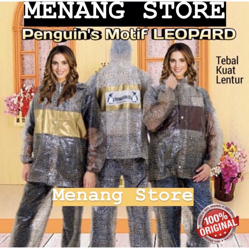 Jas Hujan Fashion Setelan Jaket Celana Penguins Motif Leopard (Murah) BAHAN 100%PVC RINGAN DIGUNAKAN