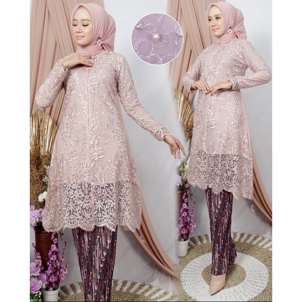 Setelan Kebaya Tunik Brukat Rok Batik Instant Modern Gaun Kondangan Wanita Terbaru By santiank kebaya