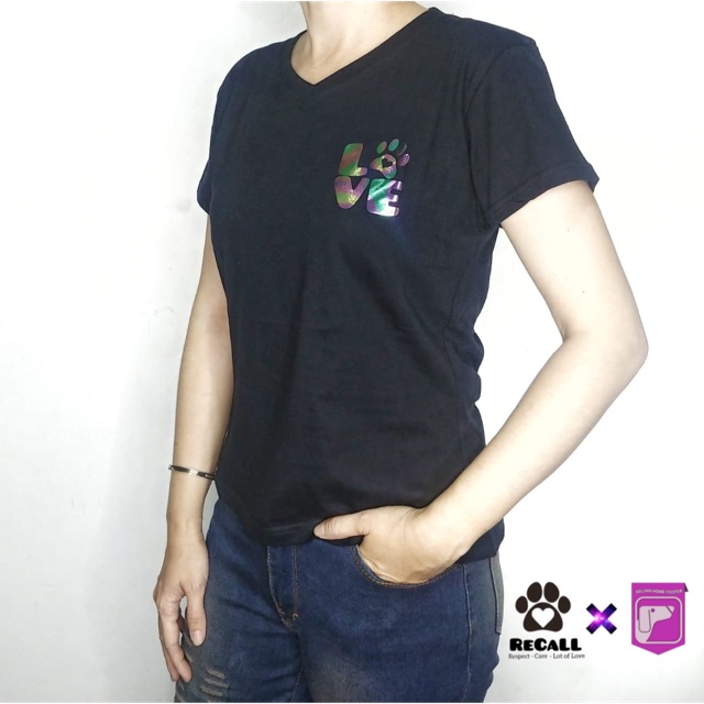 T Shirt V Neck Hitam, Baju Kaos Wanita - RECALL x JHF