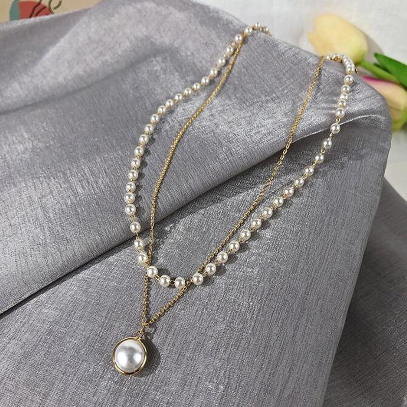 Kalung Choker Model Double Layer Aksen Mutiara Gaya Korea Untuk Wanita