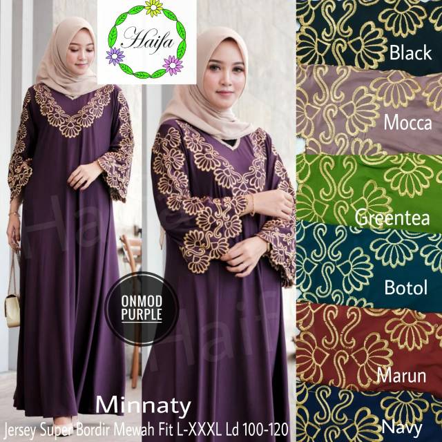 Gamis Arabian Jumbo Jersey Motif Bordir xxxl Ld 130cm Millaty Maxy Abaya Gamis Lebaran Remaja Muslimah Terbaru Seragaman Pengajian Murah Mila Dress Wanita Muslimah Syar'i Gamis Polos Tebal Premium Warna Hitam Milati Maxi