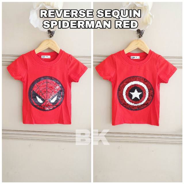 KAOS ANAK MOTIF CAPTAIN AMERICA RESERVE SEQUIN IMPORT TEBAL BAGUS MURAH