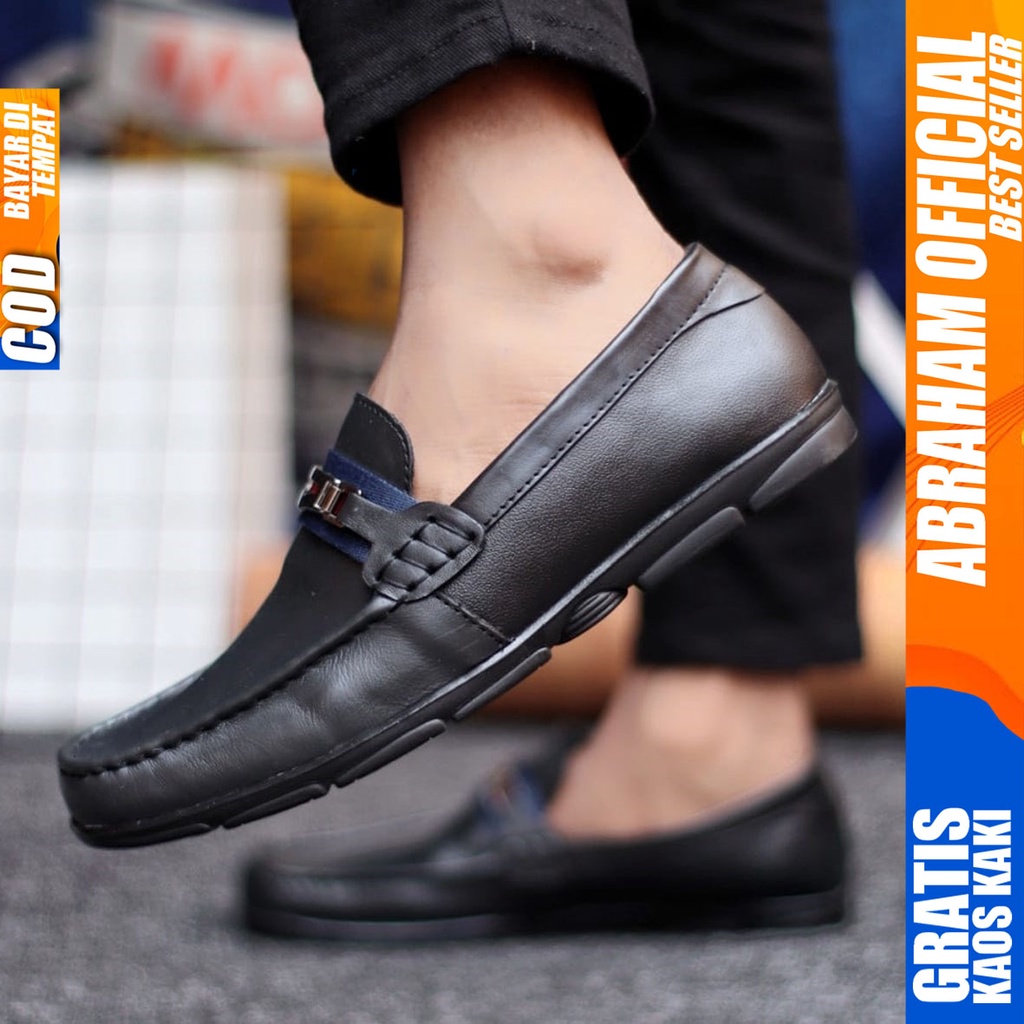 Abraham Onic - Sepatu Formal Pria Pantofel Kulit Asli Hitam