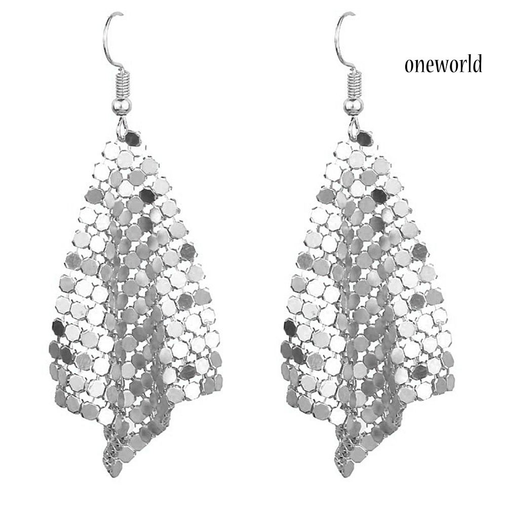 OW@ Fashion Women Sequins Mesh Dangle Drop Hook Earrings Club Evening Party Jewelry