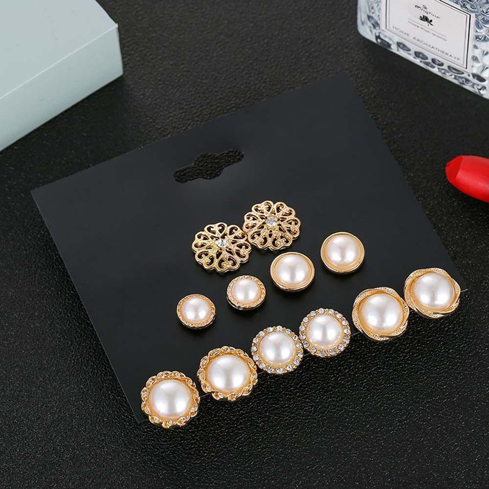 Mxbeauty 6 Pasang / Lot Anting Tusuk Retro Vintage Bentuk Bunga Warna Emas Hias Mutiara Imitasi Untuk Wanita