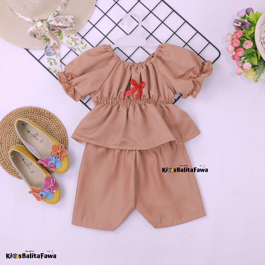 Neisya Set uk Bayi - 2 Tahun / Setelan Polos Anak Perempuan Lengan Pendek Balon Celana Atasan Import Babycinnamon