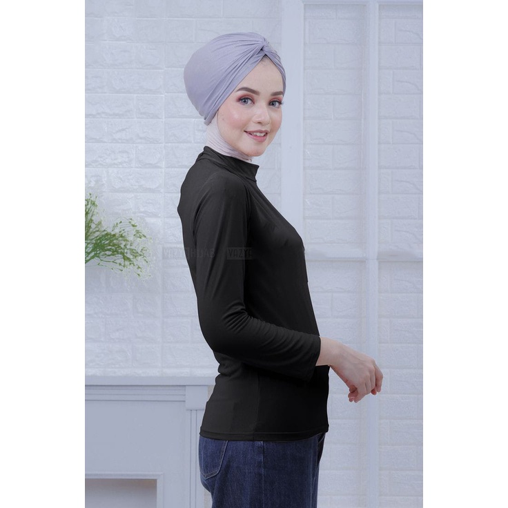 Manset Baju Dalaman Wanita Oversize Lengan Panjang Turtleneck Polos Bahan Rayon Premium Adem Kekinian / Kaos Spandek Pria Wanita Size L XL Warna Navy Putih Terbaru