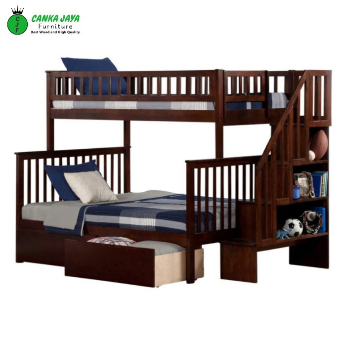 CANKA - Shaynn Dipan Tempat Tidur Anak Laci Tingkat Murah Minimalis 160x200 dari Kayu - Bed (coklat)