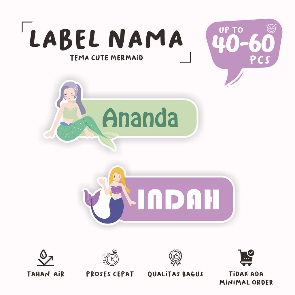 

(40 - 60 pcs)cetak stiker nama murah edisi MERMAID/cetkal label custom nama murah