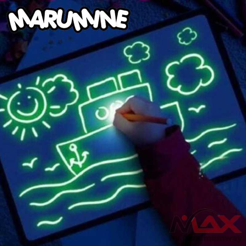 Menggambar dengan Cahaya, Papan gambar Cahaya, Tablet Gambar, MARUMINE Mainan Edukasi Menggambar Ajaib Magic Luminous A4 - F66-A4L Big Size Illuminate Light Drawing Board In Dark Kids Paint Toy DIY Educaitonal 2020 Children Toys Draw with Light