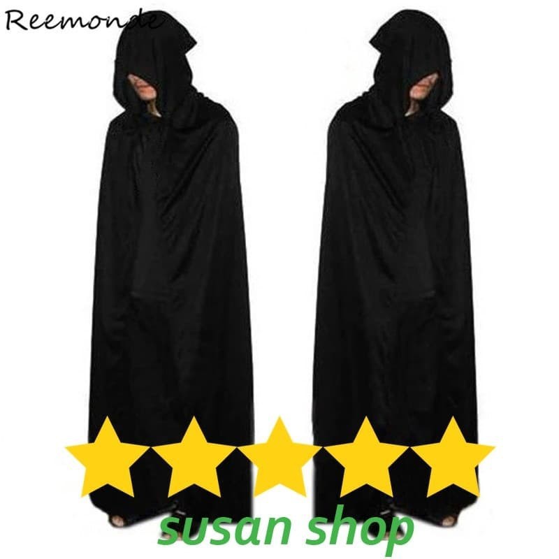 Jubah hitam penutup kepala dracula vampire Halloween cape cosplay