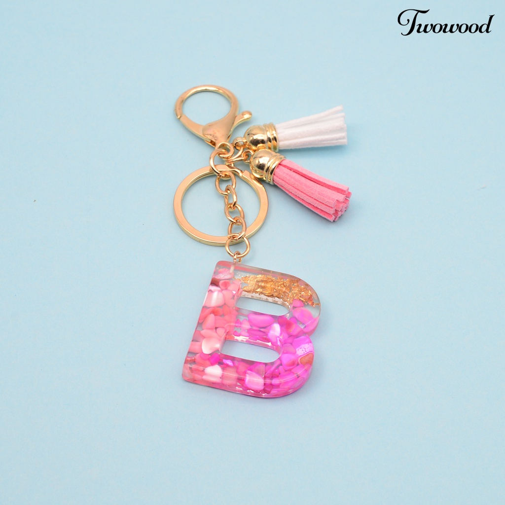 Twowood Key Chain Translucent Alphabet Pendant Shell Decor Letter Initial Pendant Keychain with Tassels for Women