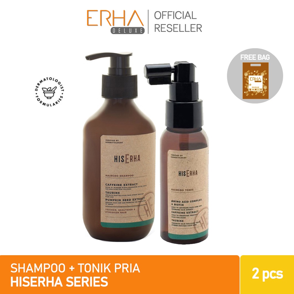 HIS ERHA Paket Shampoo Pria Penumbuh Rambut dan Anti Rontok - Hairgrow Shampoo 270 ml + Tonik