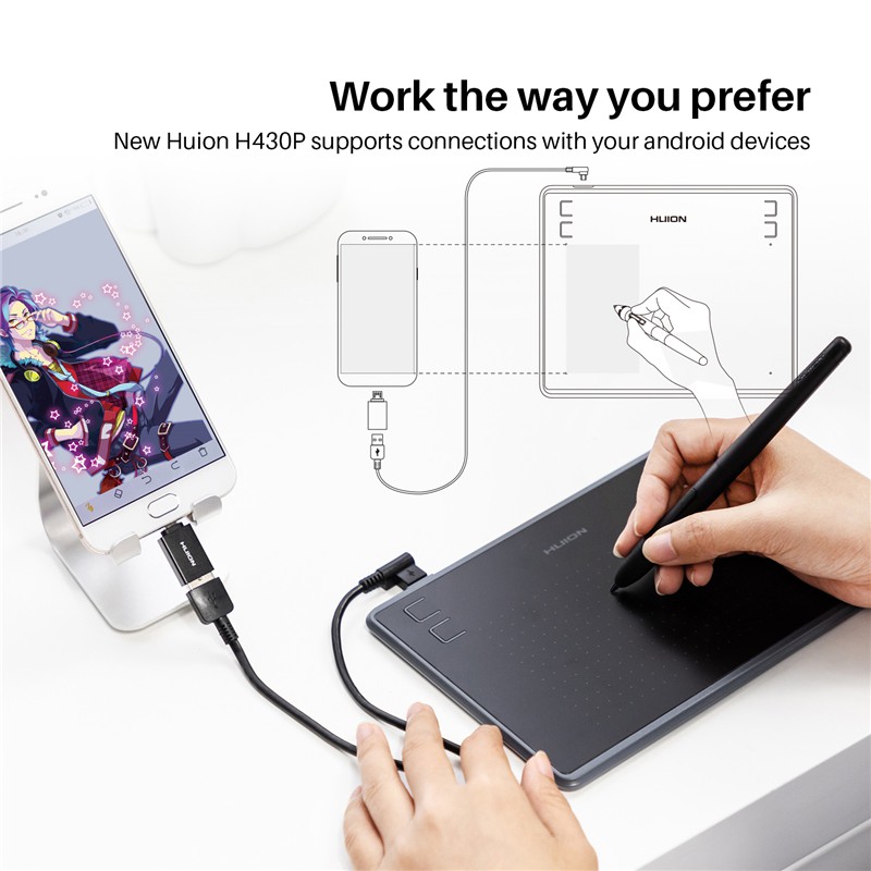Pentablet Huion H430P Art Graphic Drawing  / Tablet Design Signature / pen tablet / pentab-6