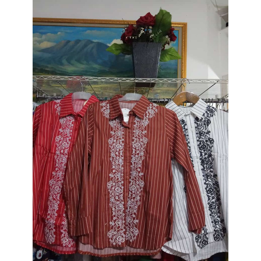 blus katun bordir import kancing depan