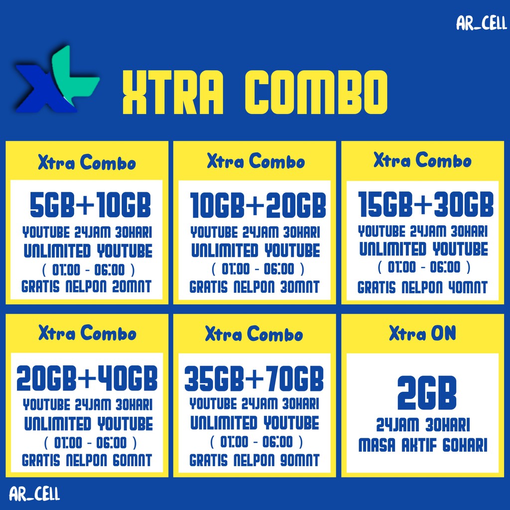 PAKET DATA XL KUOTA COMBO INTERNET XL XTRA COMBO 5GB 15GB 10GB 20GB 30GB 40GB 70GB