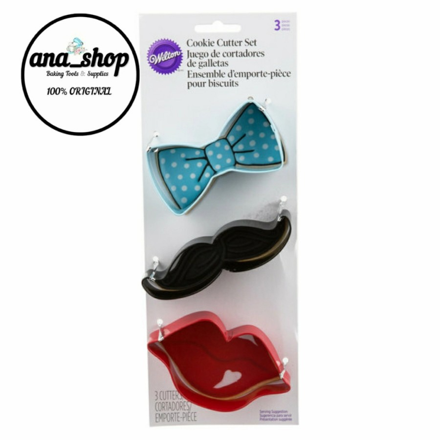 

Cookie Cutter Colored Metal-Bow, Mustache,Lips, Set-3