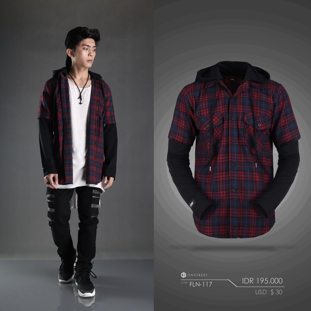 Jual FLANNEL HOODIE DOUBLE LAYER ONSTREET Indonesia|Shopee Indonesia