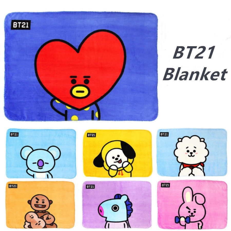 Selimut dengan Bahan Flannel Tebal dan Halus Gambar Kpop BTS bt21 untuk