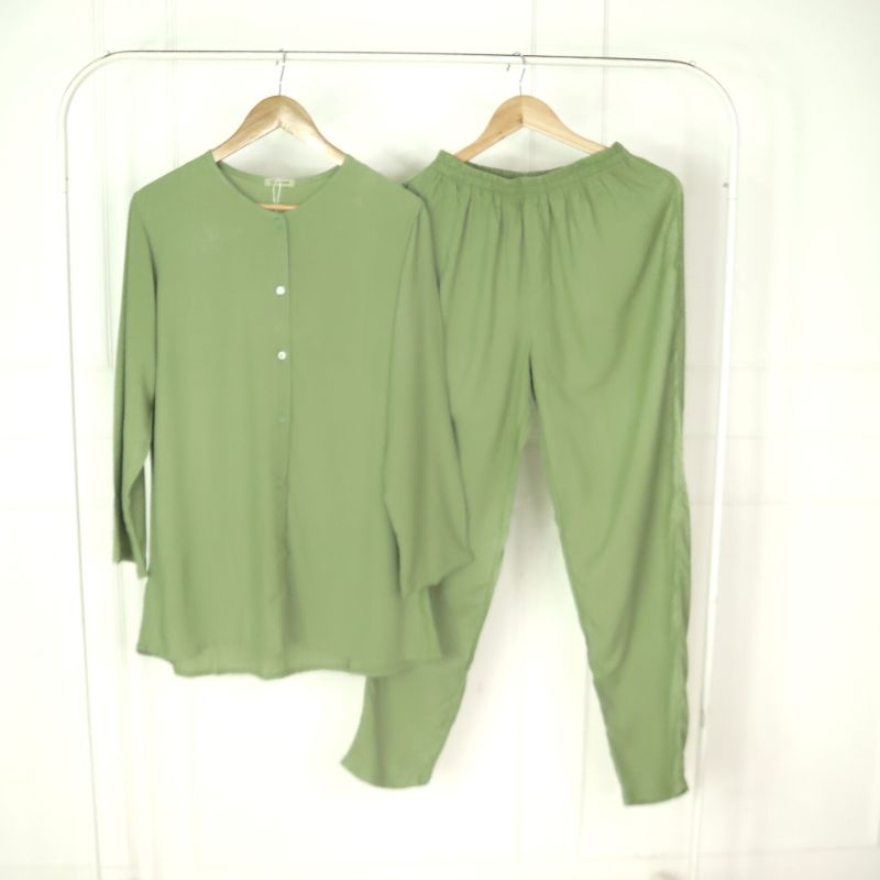 (PIYAMA POLOS) PIYAMA RAYON PAJAMAS RAYON SET BAJU WANITA VIRAL ELEGAN MURAH-MATCHA