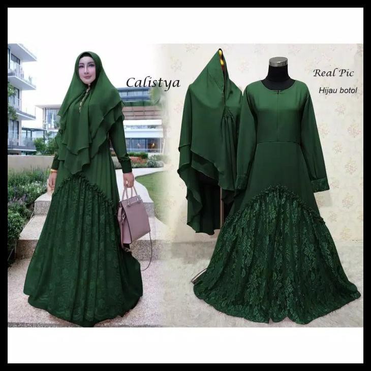 Gamis Syari Semi Brukat Brokat Baju Maxi Dress Gaun Pesta Fashion