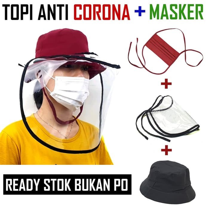 Topi Corona Set Visor Masker Mulut / Anti Corona Visor Set Topi Bonus Masker Kain