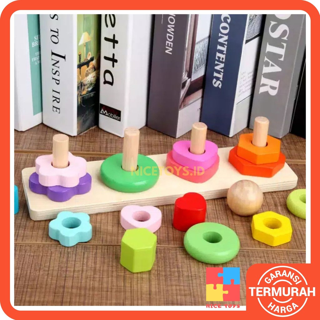 Insert Different Shape Matching Game Anak Mainan Balita Wooden Toys Mainan Kayu Mainan Balok Susun