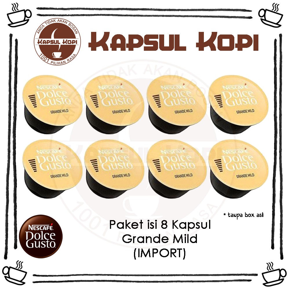 

Paket 8 Kapsul Grande Mild Nescafe Dolce Gusto KapsulKopi Impor Coffee Capsule