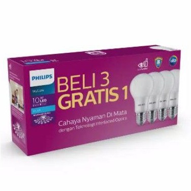 Lampu Led Philips Mycare 10 Watt Putih Multypack Beli 3 gratis 1