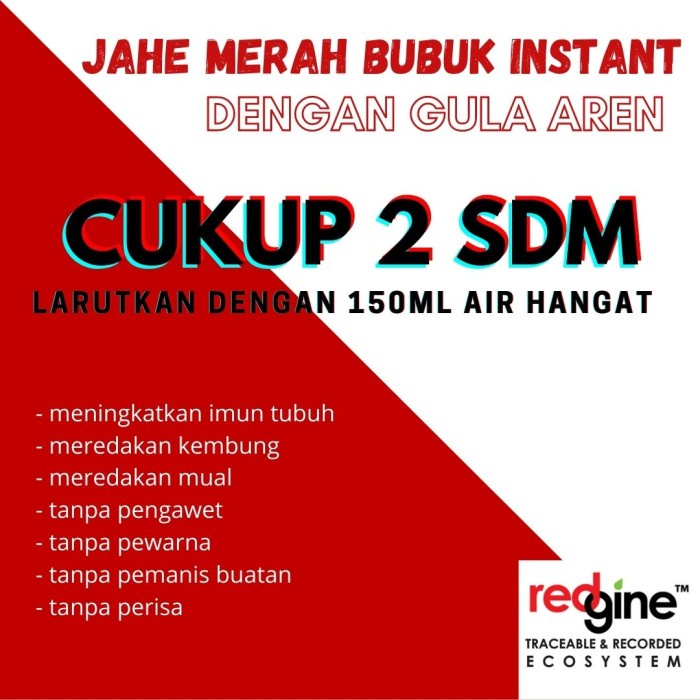 

tradisional-minuman- jahe merah instant bubuk dengan gula aren - redgine instant powder - 100 gram