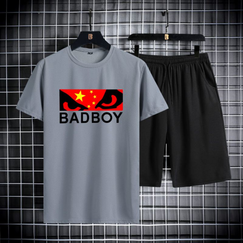 Kaos Katun Bermotif BadBoy dicampur bendera Taiwan-Set Pakaian Pria