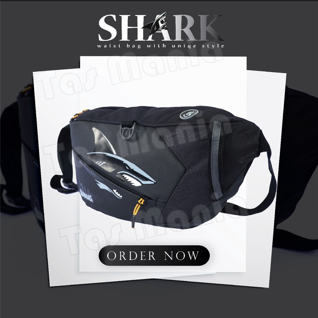 PTS - Gear Bag 13118 - Shark Waist Bag - Waist Bag Motif Shark With Earphone Hole- Tas Selempang Pria Tas Pinggang