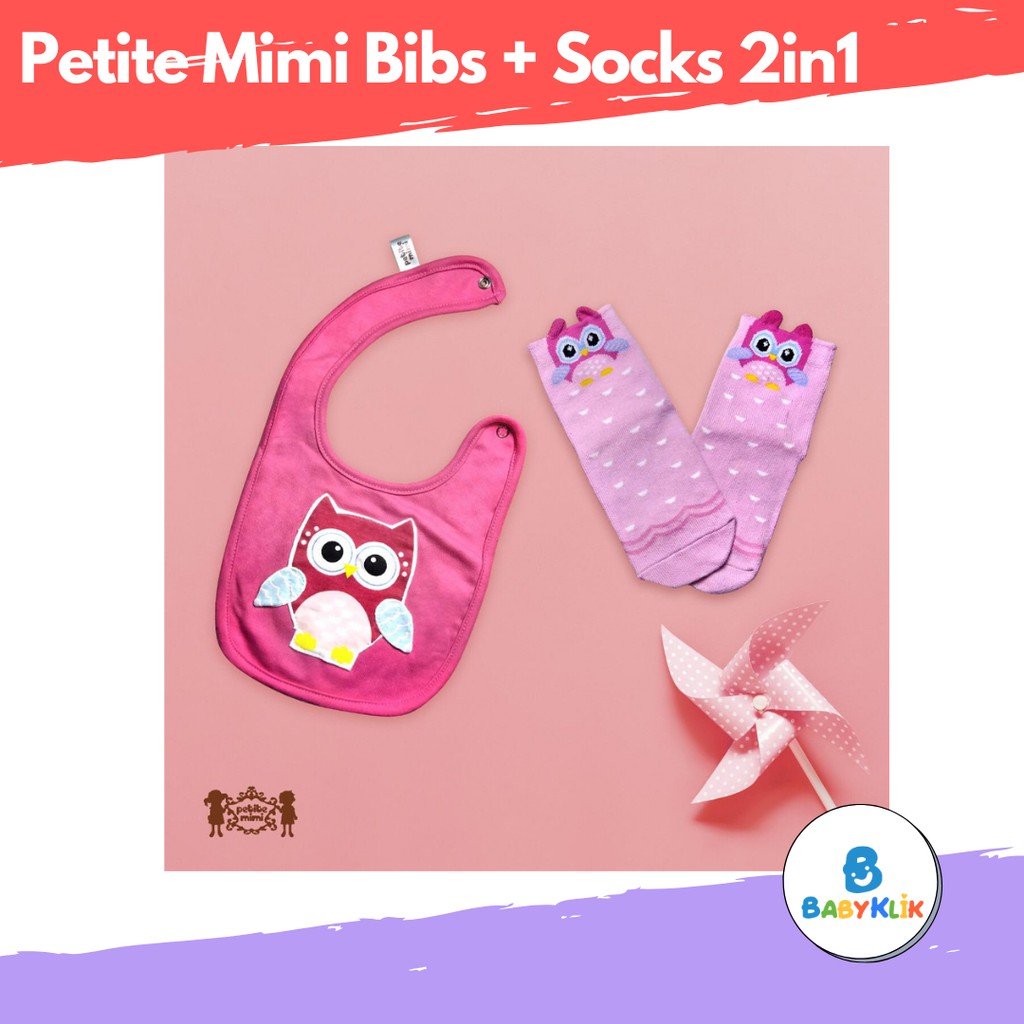 PETITE MIMI BABY BIB &amp; SOCKS SET/ SLABER CELEMEK + KAOSKAKI BAYI 2IN1