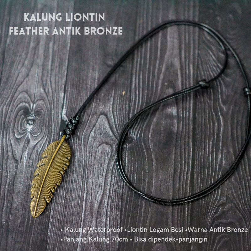 Kalung Pria Keren Liontin Bulu Feather Authentic Gold Waterproof Adjustable Premium