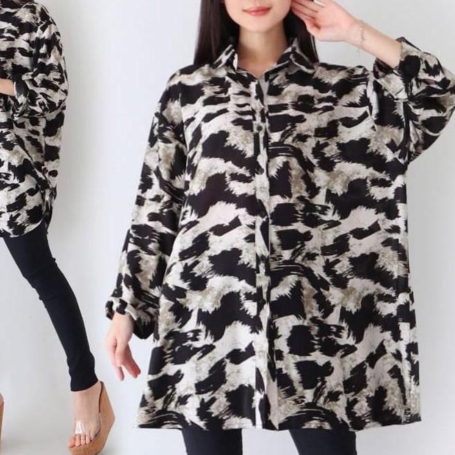 ℗ Kemeja 5107 Loreng Lengan Panjang JUMBO BIG SIZE WANITA Gemuk Baju kerja ibu hamil menyusui XXL XX