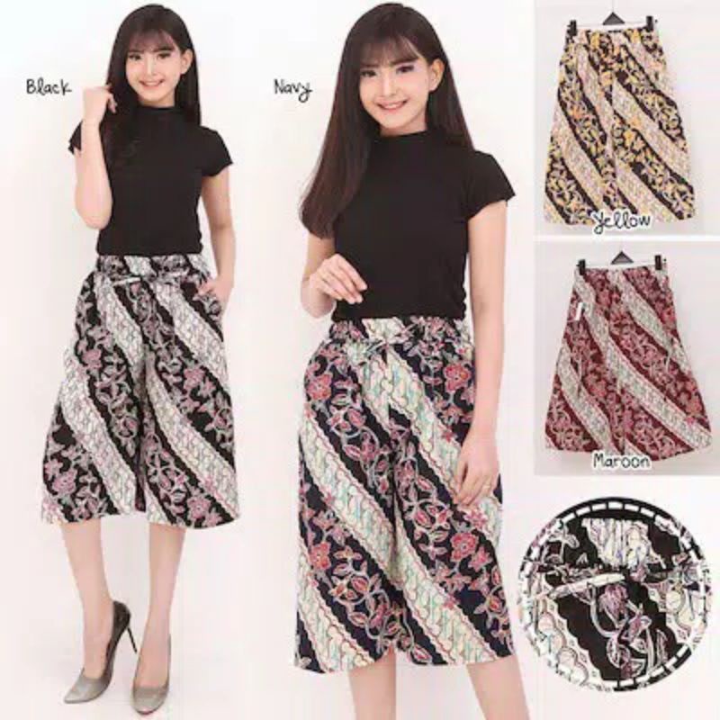 KULOT PENDEK BATIK 7/8 BAHAN KATUN STREACH / KULOT MOTIF BATIK DAN BUNGA / KULOT KATUN