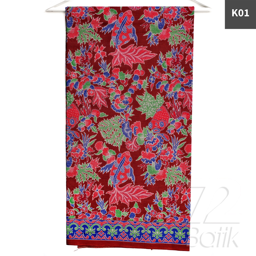 KAIN BATIK PREMIUM Bahan Katun Motif Ikan Koi Warna Biru Hijau Nila 724394 Cap 72 Jarik Jarit Samping Kebat Panjang Batik Katun Modern Premium Bahan Seragam Batik Pernikahan Kantor Keluarga Murah Kamen Jadi Batik Bali Lembaran