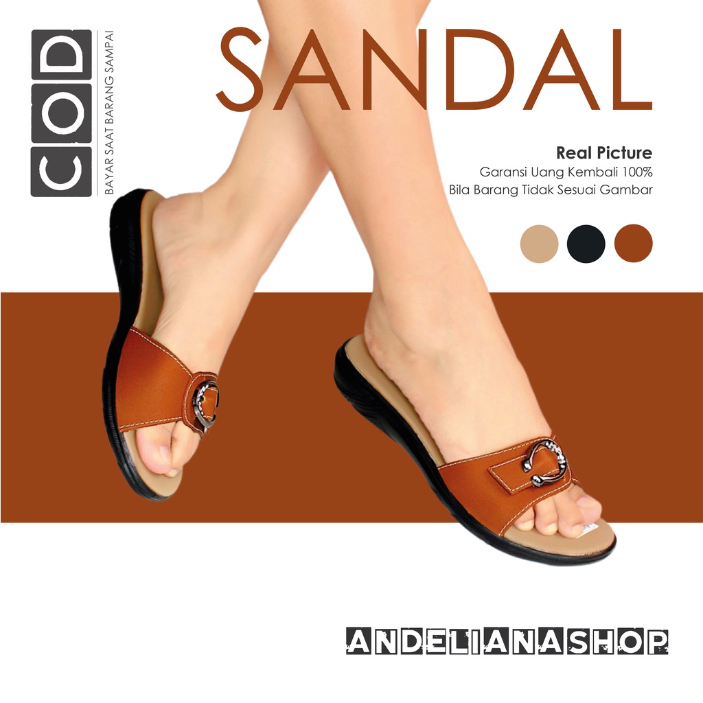 Sandal Wanita Murah Empuk Kekinian Terbaru Slop Flat Teplek Kondangan Selop Pesta Matahari Mall Orig