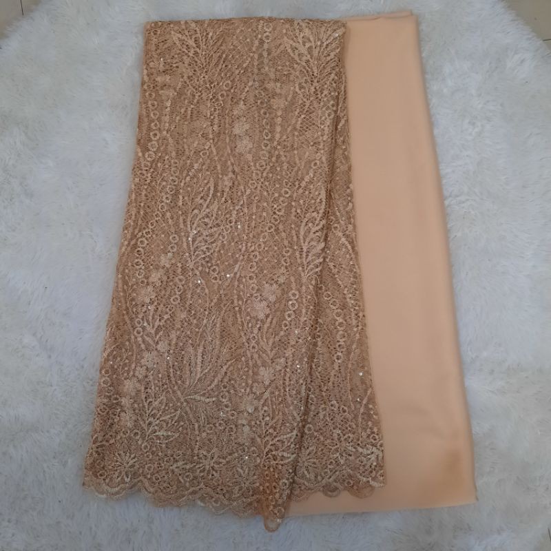 Brukat Tile Akar Chantily Lace Payet Sequin Seragam Gamis Kebaya Bridesmaid Keluarga