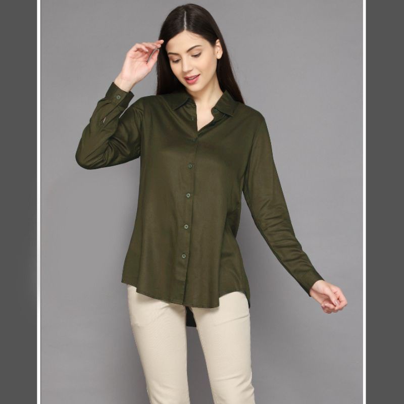 Kemeja Wanita Katun Rayon Hitam Lengan Panjang Blouse Casual Polos Monalisa Kekinian Baju Cewek-Armi