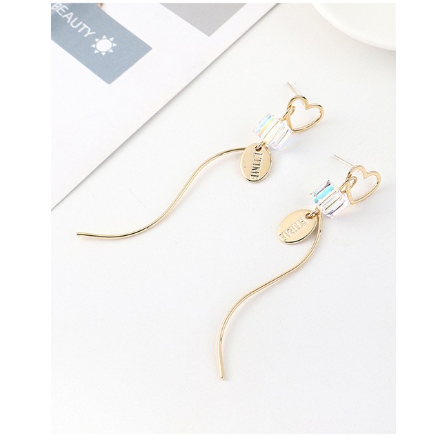 LRC Anting Tusuk Fashion Golden Real Gold-plated Fringed Careful Crystal Glass S925 Silver Pin Earri