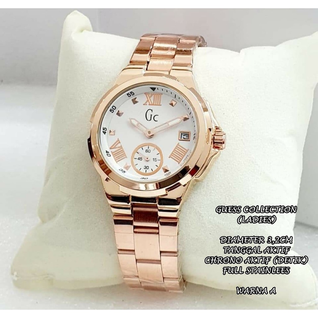 JAM TANGAN WANITA GC RANTAI BODY BULAT TANGGAL &amp; CHRONO BAWAH AKTIF KNOP GERIGI