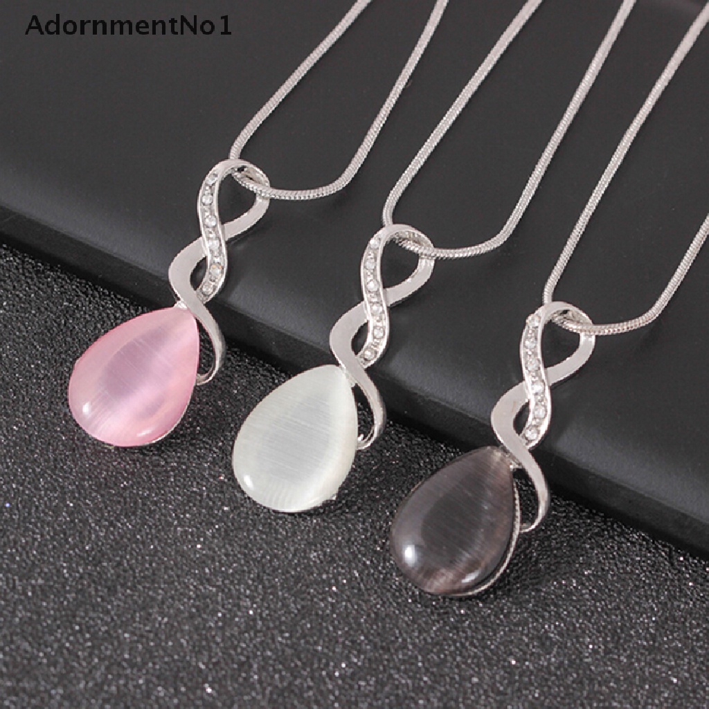 (AdornmentNo1) Set Kalung + Anting Tusuk Gantung Desain Tetesan Air Hias Opal Kristal Untuk Wanita