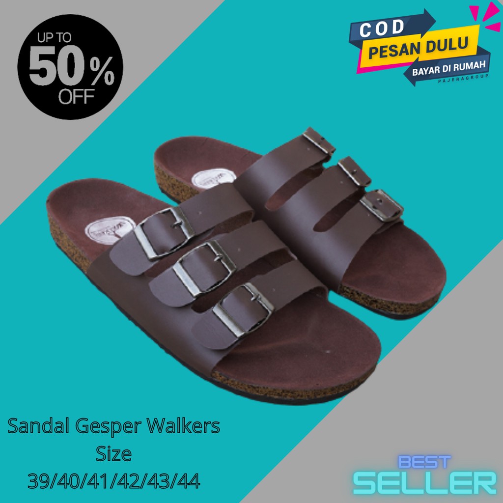 BARU!! Sandal Pria Slop Sandal Briken Sandal Puyuh Laki Walkers Sendal Slide Polos Gesper3 Coklat