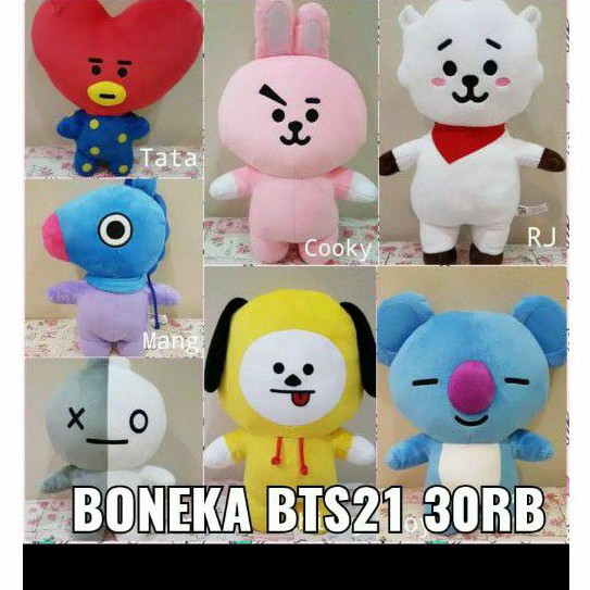 Boneka anak Bt21 / boneka bts ukuran M L dan xl,tata,Cooky,shoky,Van,Rj,Chimyn,Koya,Mang.