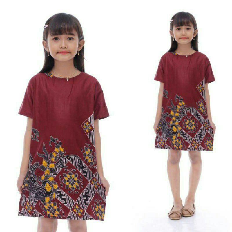 Baju couple keluarga terbaru//Batik Couple Keluarga Modern Sania Ruffle Ori Ndoro Jowi Dnt//baju atasan wanita seragam terlaris motif kenari merah-Dress anak